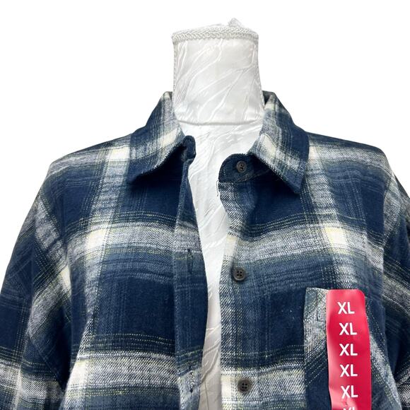 Scotch Soda Blue Plaid Cropped Flannel Top Women Sz XL Tomboy Femm Mountain Town - Picture 5 of 16